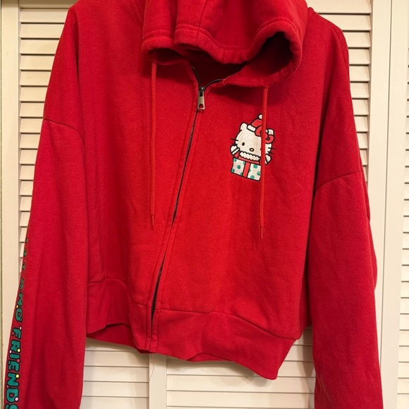 Aeropostale Red Christmas Hello Kitty cropped Full Zip Sweatshirt Women’s XXL - Picture 2 of 14